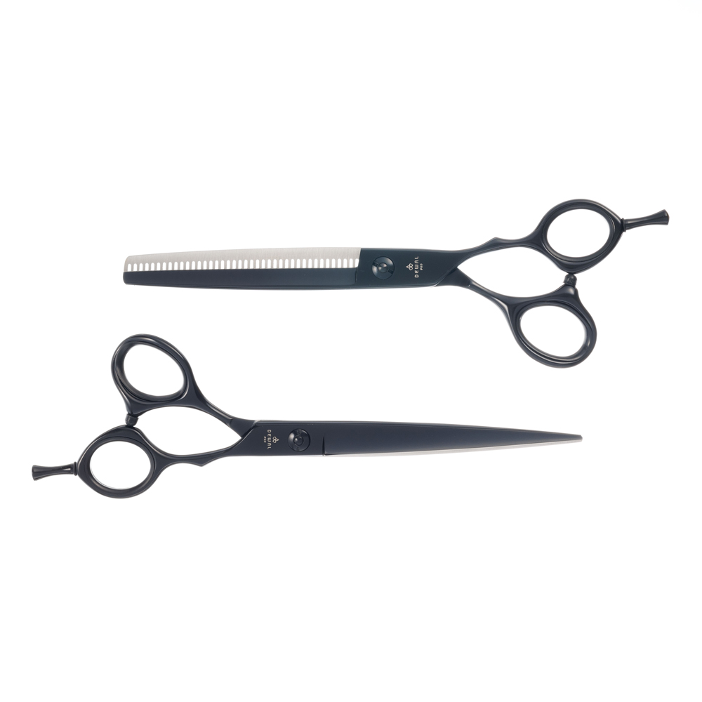 Набор из двух парикмахерских ножниц чёрного цвета в чехле DEWAL пластическая анатомия и визуальное выражение